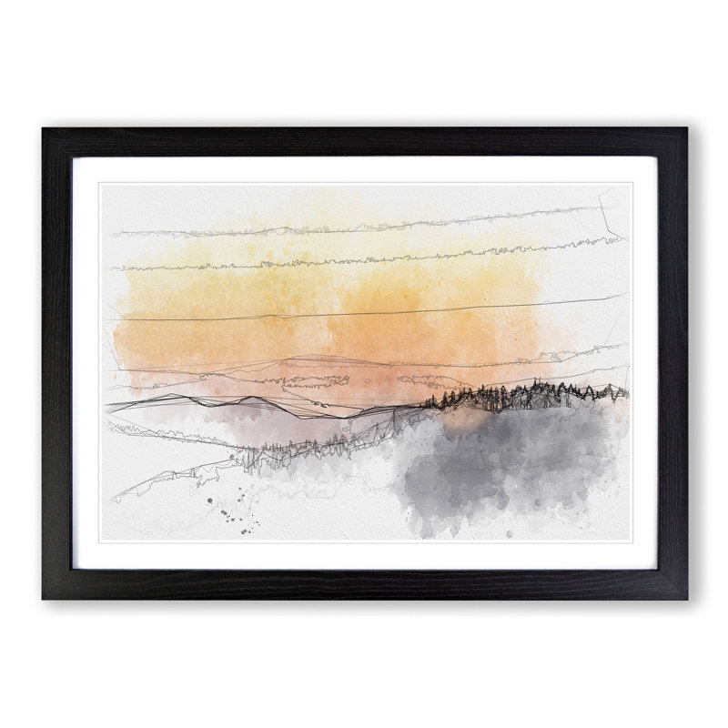 Sunset View Sketch - Picture Frame Graphic Art Print, Black Framed, 40cm H x 60cm W x 2cm D