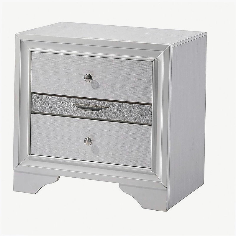 Table de chevet 3 tiroirs en bois avec boutons ronds en nickel, blanc, Blanc