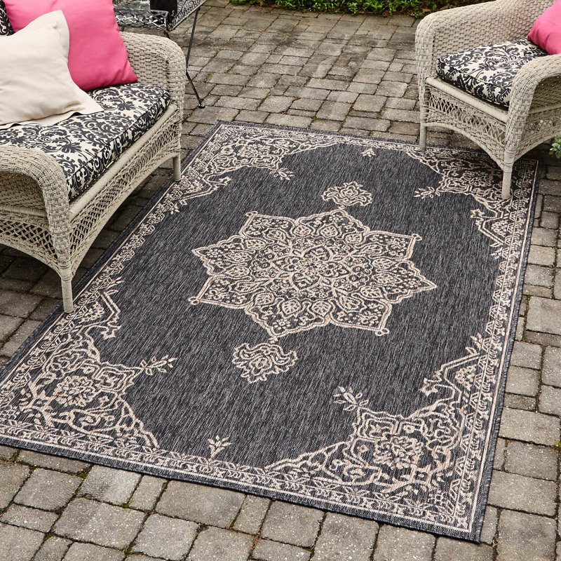 Cowgill Oriental Beige/Black Area Rug, Rectangle 2' x 3'1"