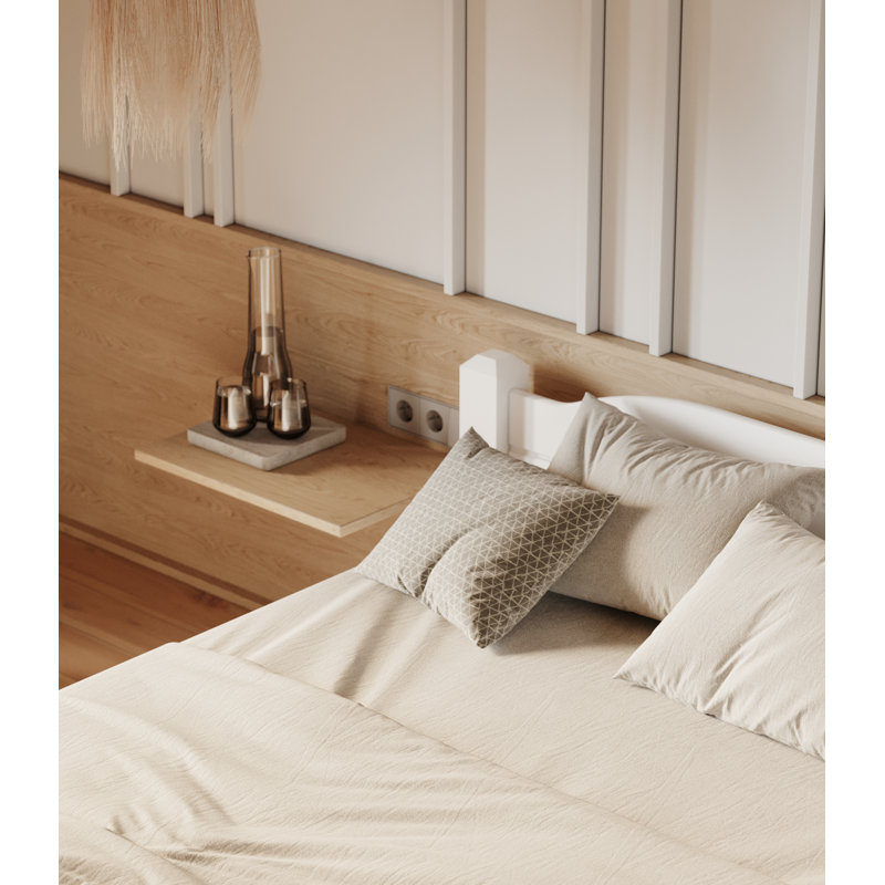 Vaill Solid Wood Bed, White, European Kingsize (160 x 200cm)