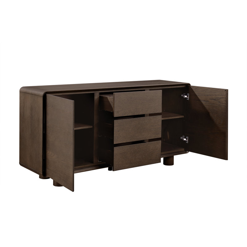 Buffet moderne en bois massif de 63 po avec 3 tiroirs et tablettes réglables Harrison