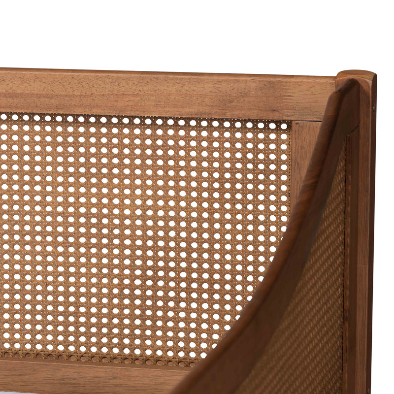  Lit de jour simple en bois brun noyer et rotin synthétique Ogden