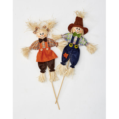 15" Harvest Scarecrow on 9" Stick, Set of 2