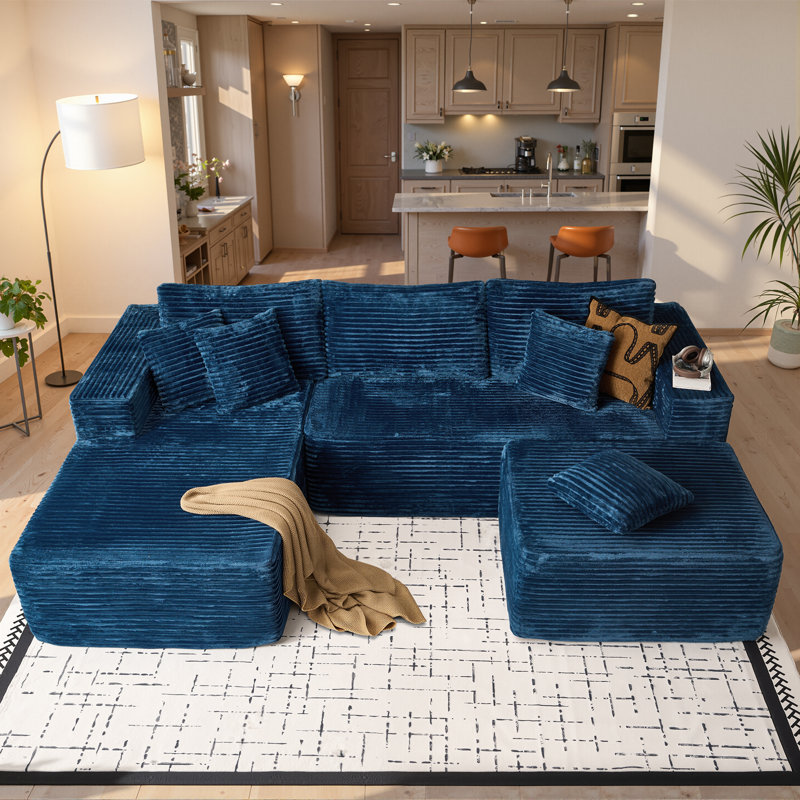 108” Modular Sectional Sofa With Ottoman, Deep Seat U-shaped Cloud Couch, Boneless Comfort, No Assembly Required