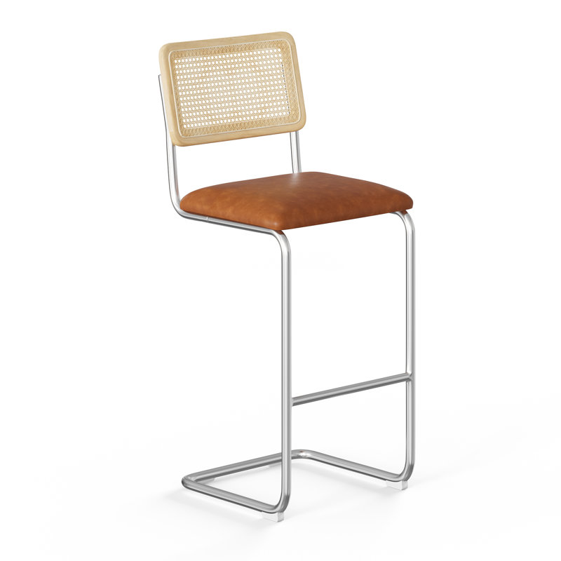 Tabouret de bar et de comptoir en cuir Walsh, Cuir végétal brun clair, Tabouret de bar (siège d'une hauteur de 30 po)
