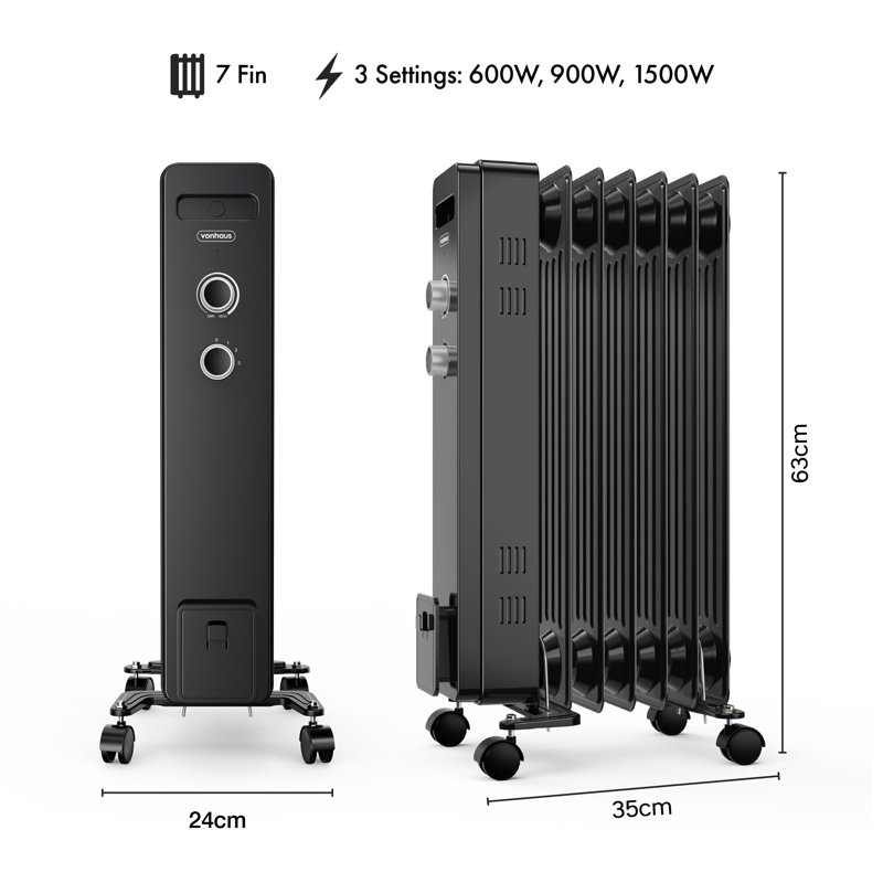 VonHaus 1500W Electric Radiator Space Heater with Adjustable Thermostat