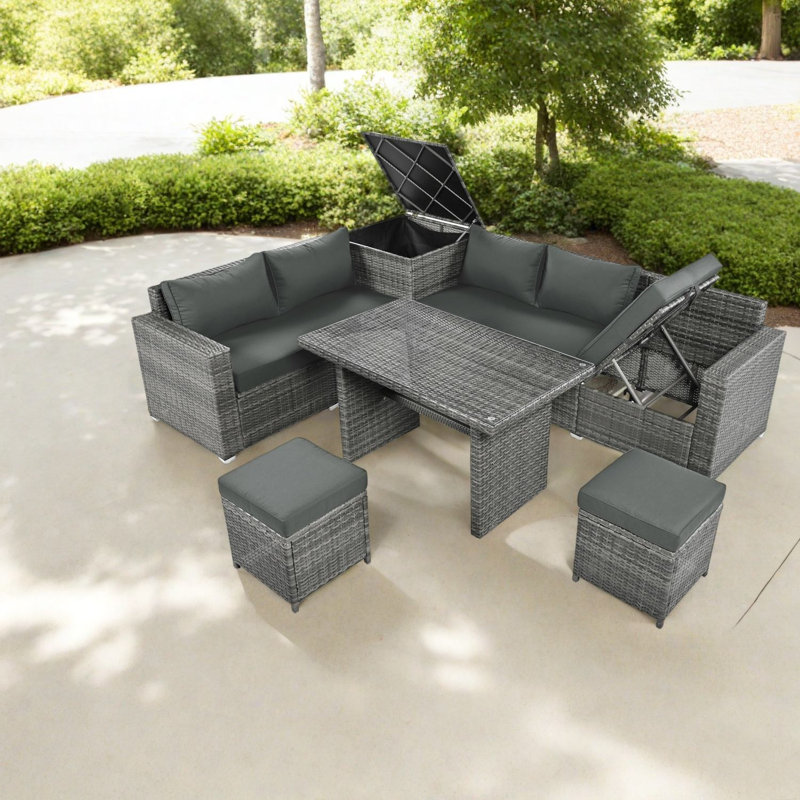 Ensemble de canapés de patio moderne avec design en rotin réglable et rangement