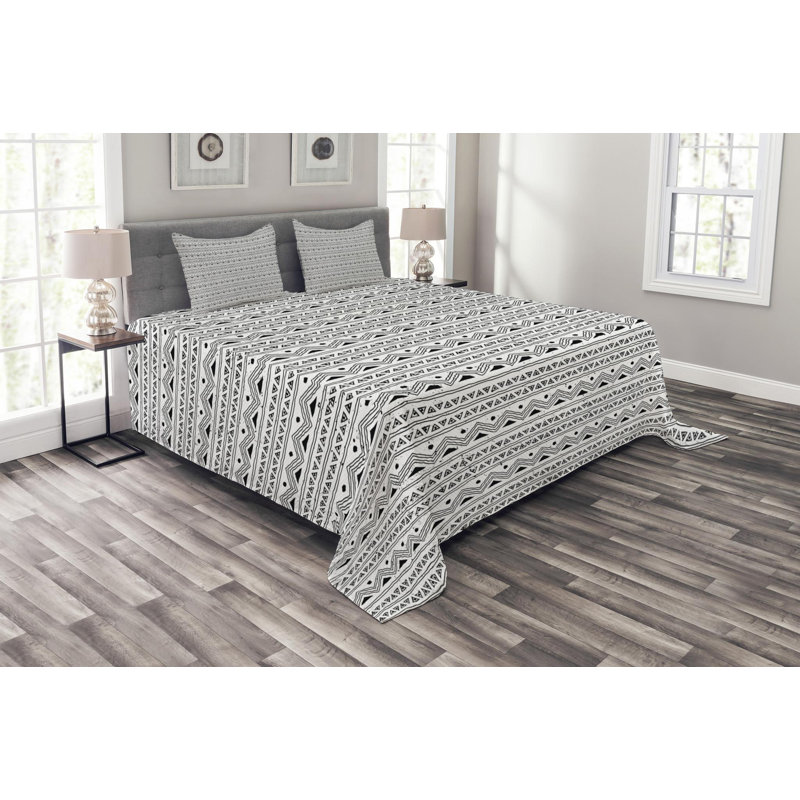 King White and Black Microfiber Quilted Bedspread Set