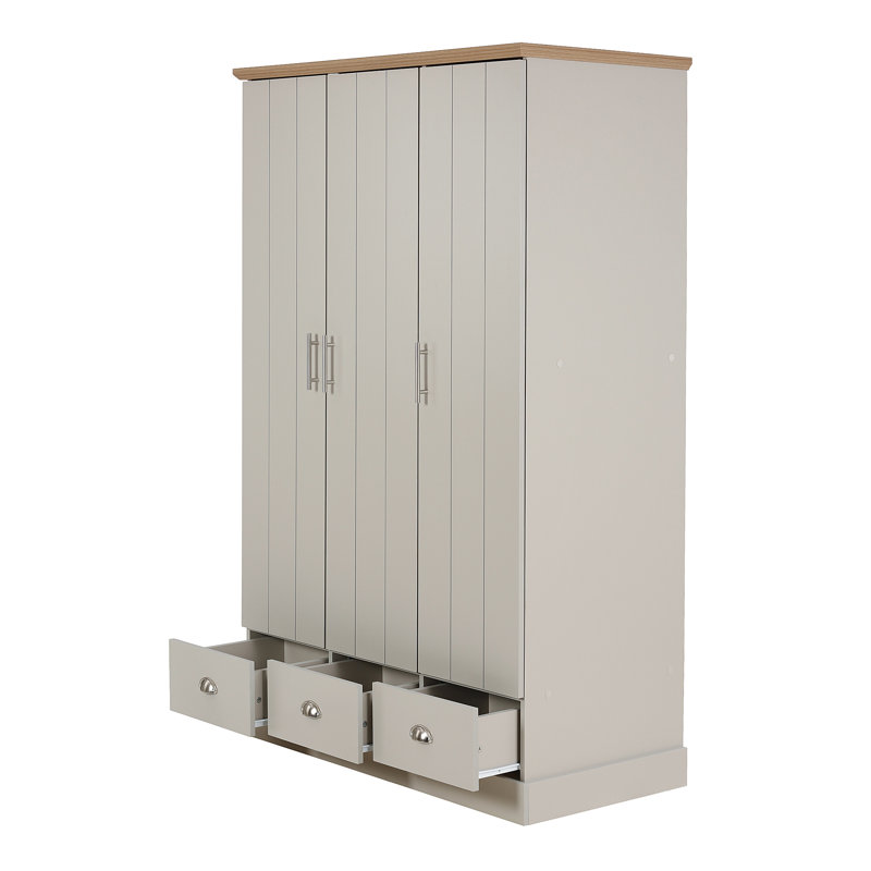 Brielle 3 Door Manufactured Wood Wardrobe, Subtle Grey/Oak