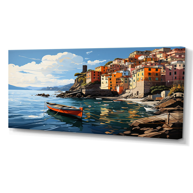 «Beige Italy Cinque Terre I» sur toile, Toile tendue, H 28 po x l 60 po x P 1,5 po