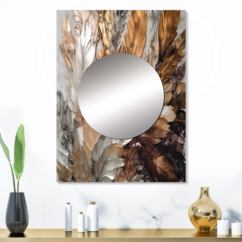 Pliage de plumes dorées Extravaganza IV - miroir mural en plumes Glam, 32 po x 24 po