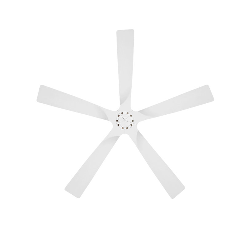 52 In. 5 Solid Wood Blades Indoor Flush Mount Ceiling Fan Without Light, White with White Blades