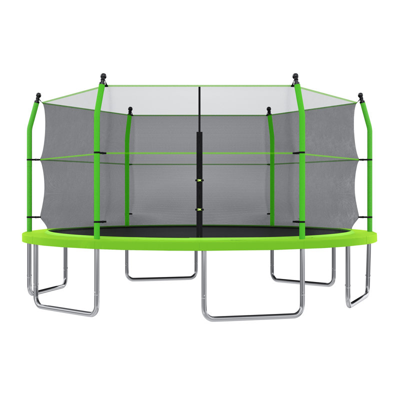 Trampoline d'extérieur 16 pi avec filet de sécurité et échelle - Centre de saut en métal noir et vert pour enfants et adultes