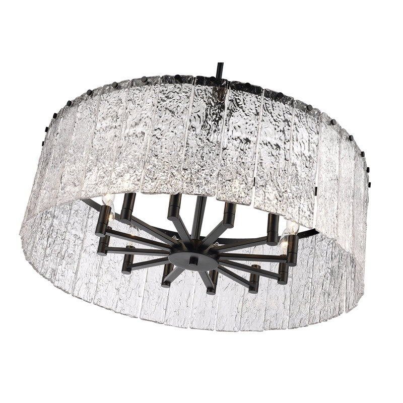 Luminaire suspendu tambour 12 lumières Rainers, Noir mat