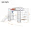 Lit mezzanine double multifonctionnel, cadre compact en métal à finition blanche compacte et panneau de fibres à densité moyenne