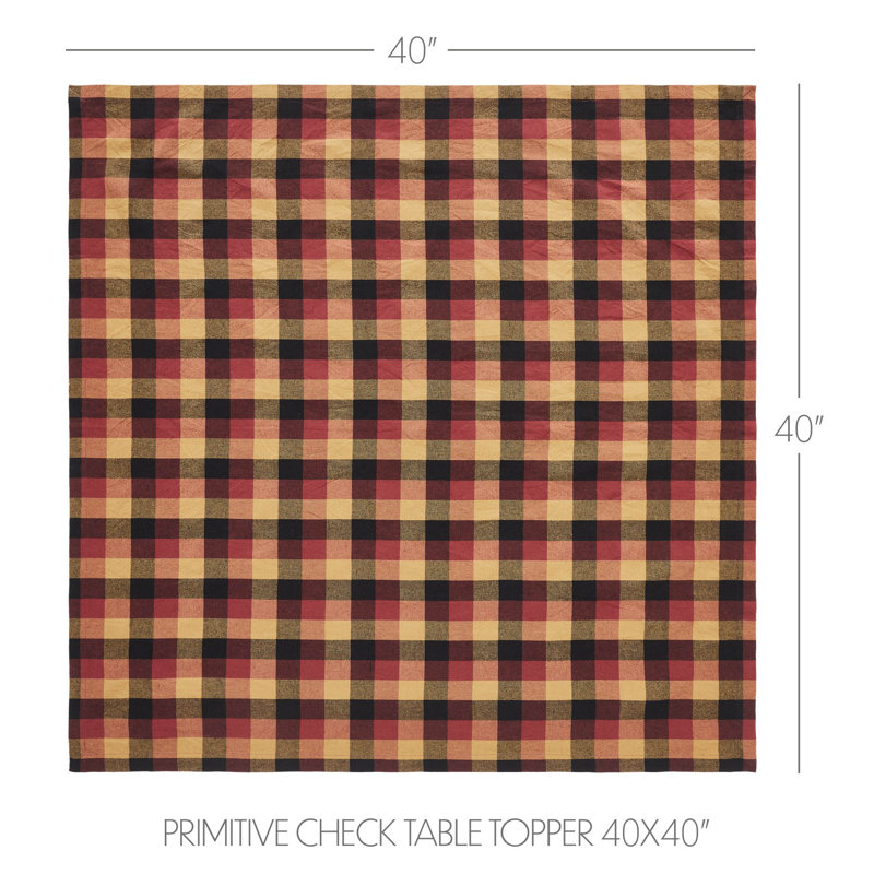 Deep Burgundy and Tan Cotton Check Square Table Topper 40x40