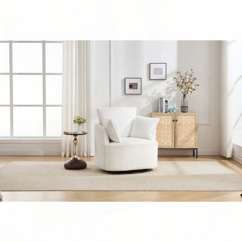 Chaise pivotante rembourrée en velours côtelé, Blanc