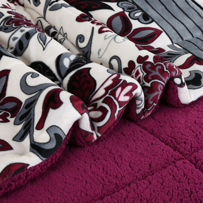 Ensemble d'édredon 3 pièces MarCielo, Motif floral rouge, Édredon grand + 2 taies d'oreiller standard