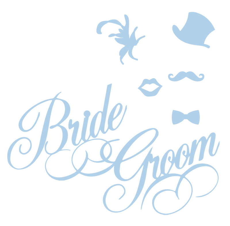 Décalcomanie murale rétro mariage, H 48 po x l 50 po x P 0,01 po, Bleu poudré