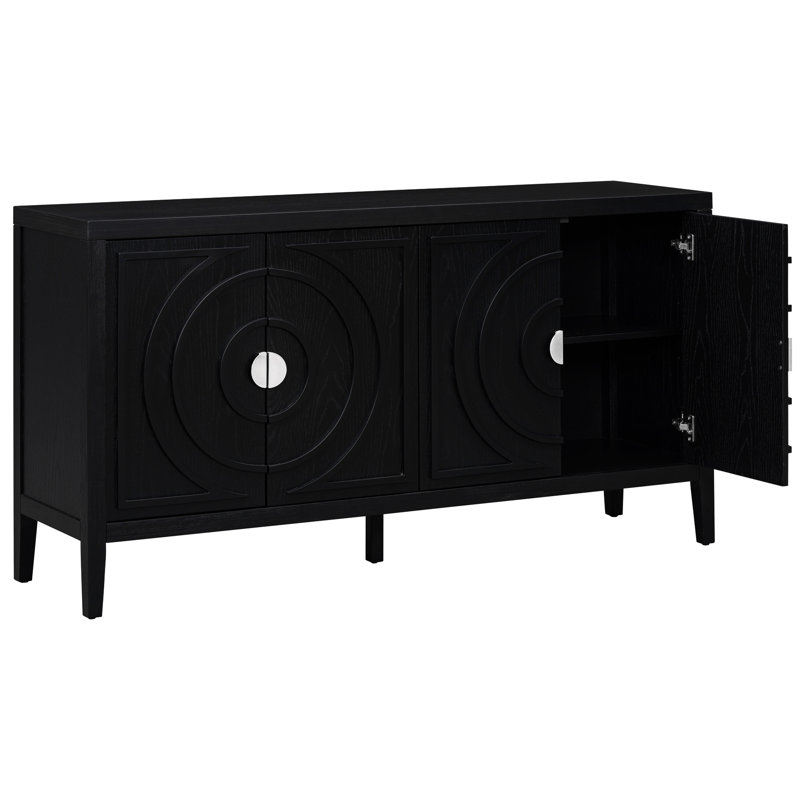 Buffet noir à portes arrondies - Apporte une touche d'élégance à votre intérieur. Rangement rétro à 4 portes pour un espace optimisé.