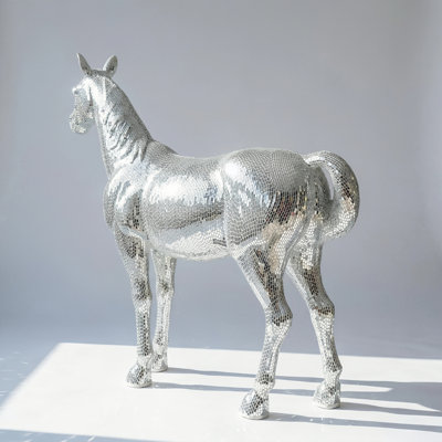 Ferghana Lifesized Horse Statue With Mirrored Diamond Exterio Size:91.34"l X 24"w X 81.1"h