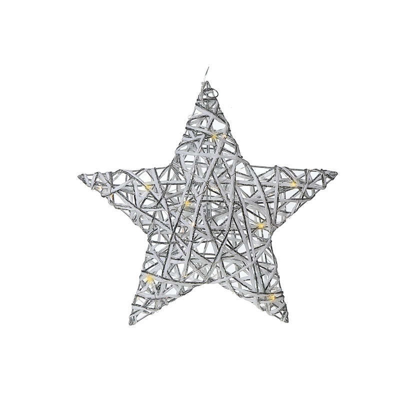 Petite étoile en papier à DEL, H 15,35 po x l 2,56 po x P 15,75 po, Blanc / argent