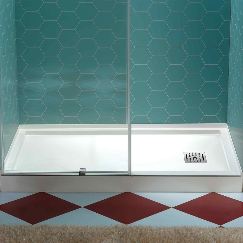 WOODBRIDGE 60 In. X 32 In. Solid Surface Shower Pan Base, Alcove Installation With Drain Options, Slip-Resistant & Mold-Resistant