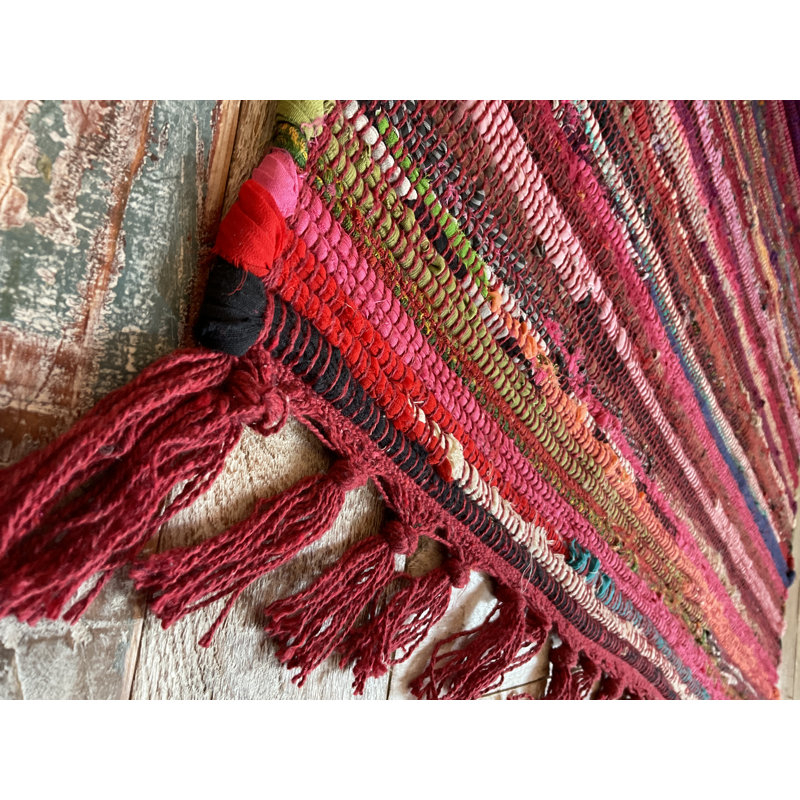 Marone Striped Cotton Hand Woven Area Rug, Rectangle 90 x 150cm