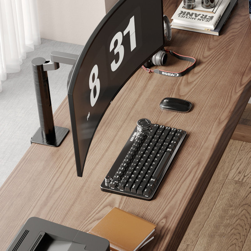 Light walnut L-Shaped Solid Wood desks, Right Hand Return, 29.53" H x 78.74" W x 35.43" D