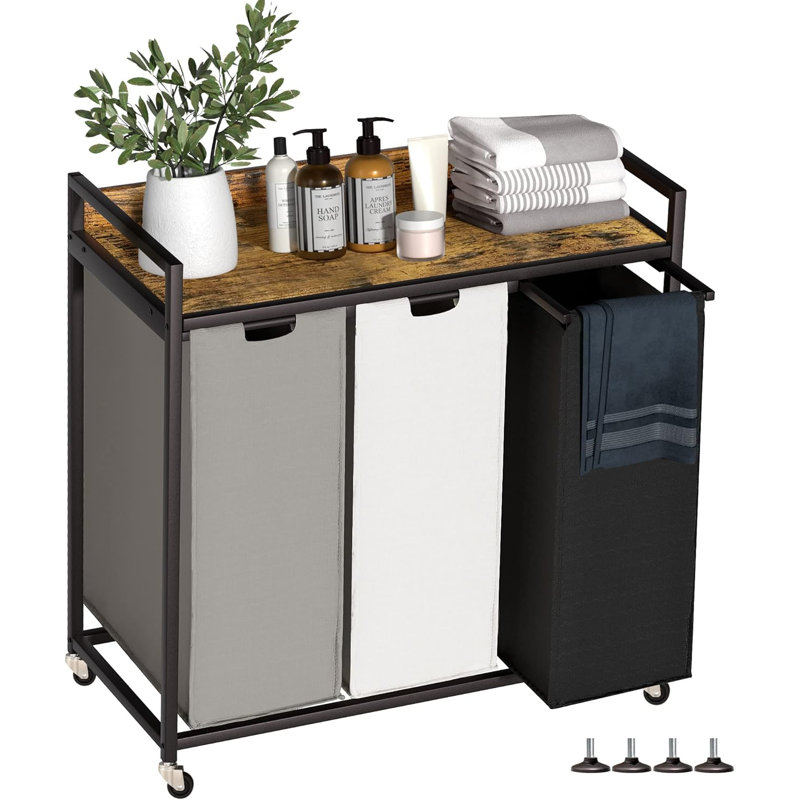 Rolling Laundry Center with Top Shelf Laundry Hamper with Wheels