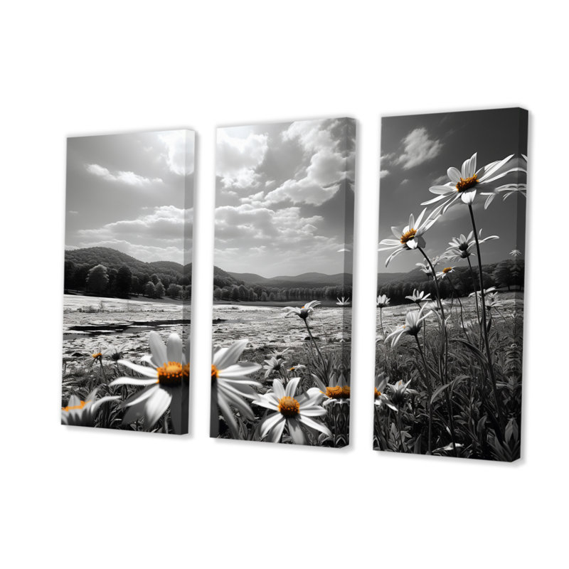 Flower Field Bronze Meadow sur toile, 3 pièces, H 32 po x l 48 po