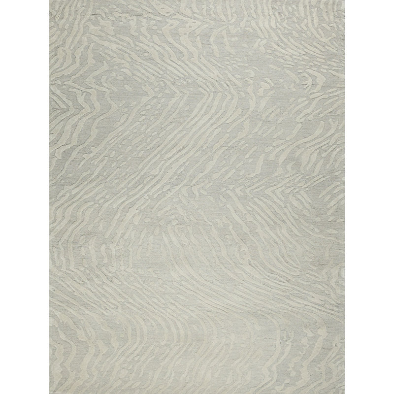 Entro Handmade New Zealand Wool Silver/Ivory Area Rug, Rectangle 9' x 12'