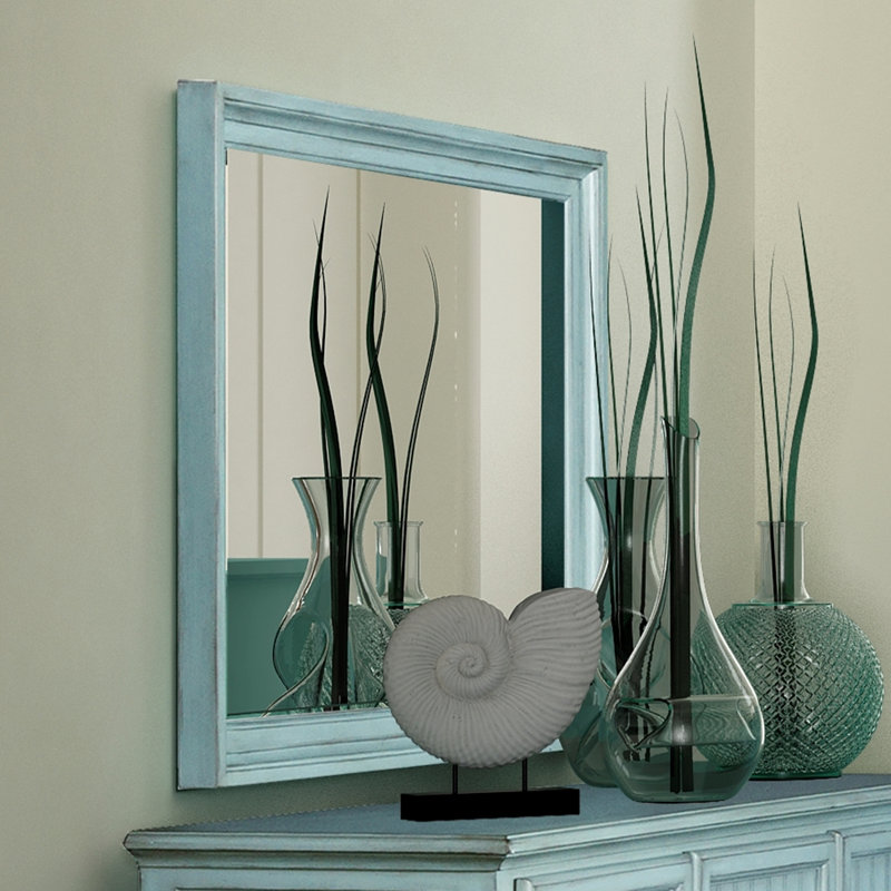 Kolya - Miroir de commode rectangulaire biseauté - Finition bleue, Bleu
