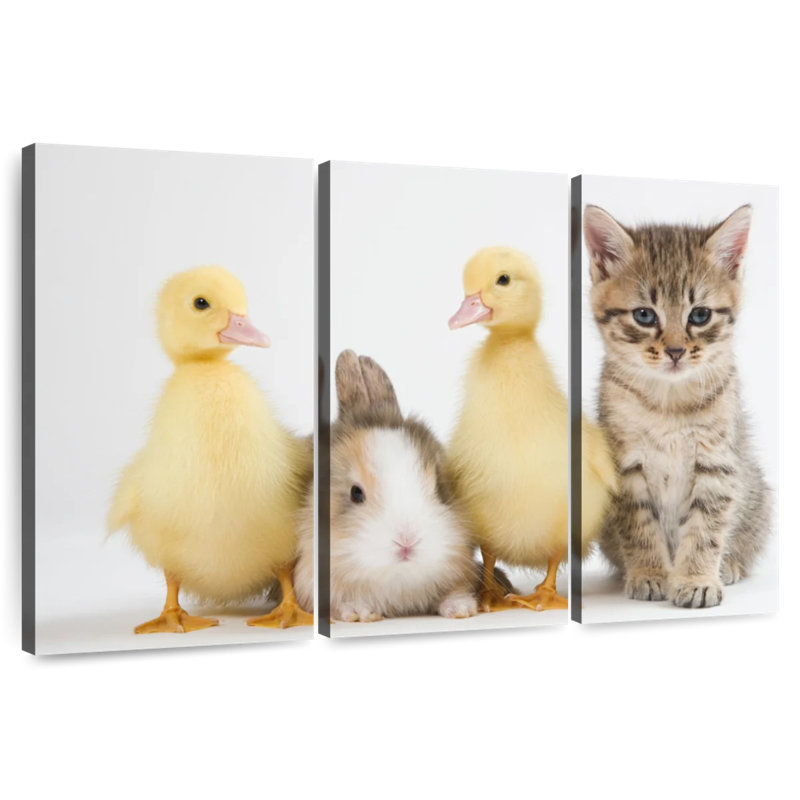 Brampt Kitten With Ducklings And Rabbit, 32" H x 50" W