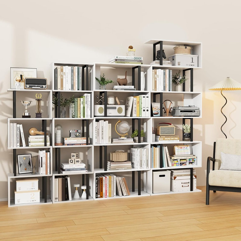 Bibliothèque à 5 niveaux, Blanc, (5 tablettes) H 8 po x l 18 po x P 11 po
