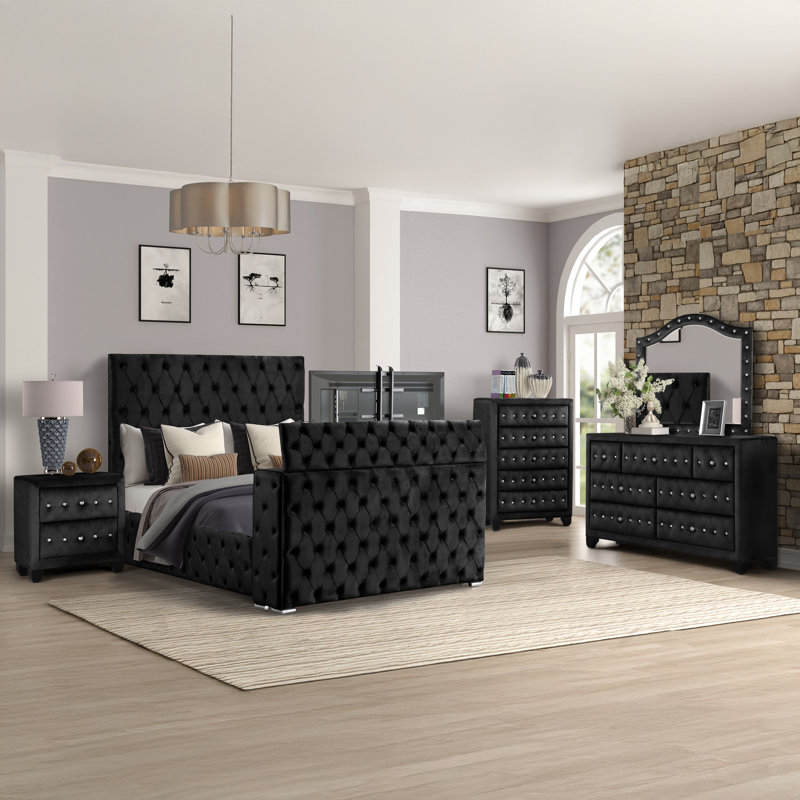 Mikilah 5Pc Bedroom Set, Black, King