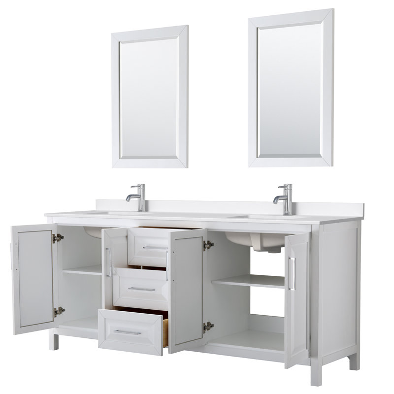 Daria 80'' W Vanity, Polished Chrome, White, Giotto Quartz