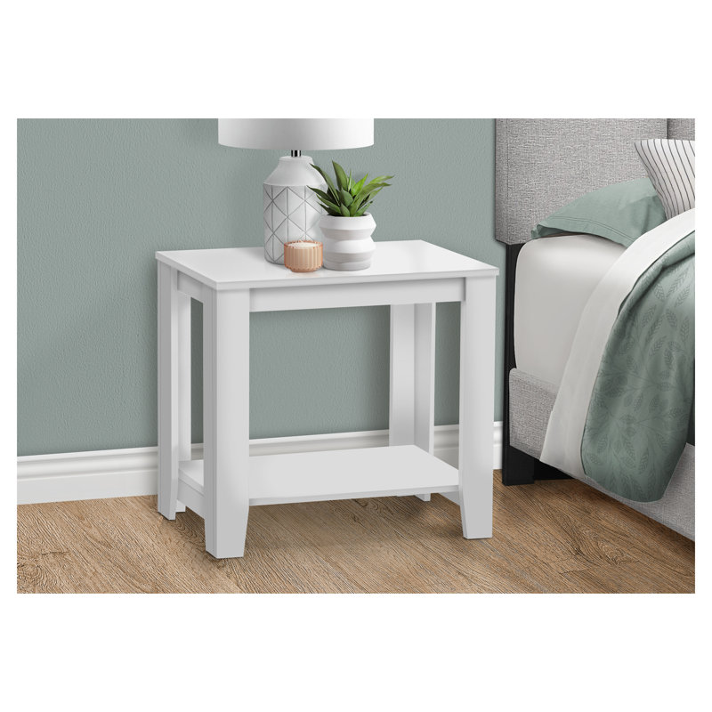 Table d'appoint blanche transitionnelle - Table de bout à deux niveaux pour le salon, table de chevet de la chambre à coucher