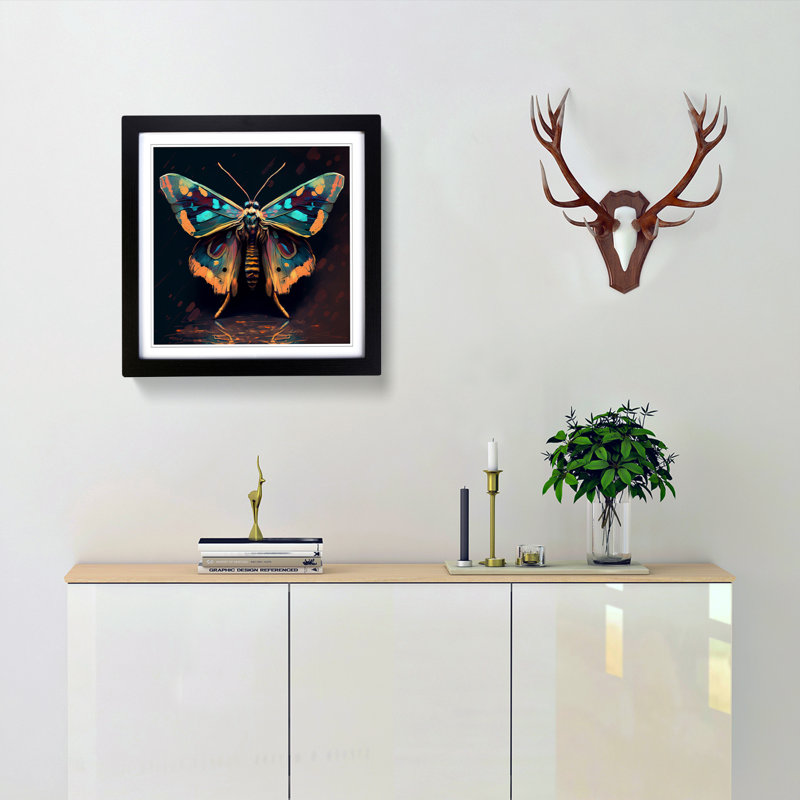 Moth Fauvism - Single Picture Frame Print on Wood, Black