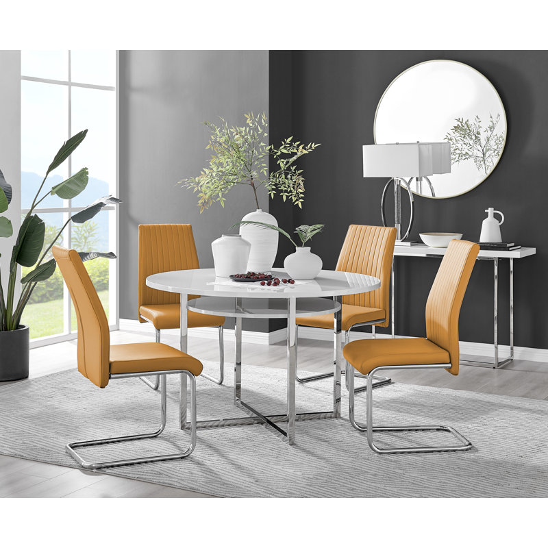 Adler 4 - Person Dining Set, Mustard/Silver