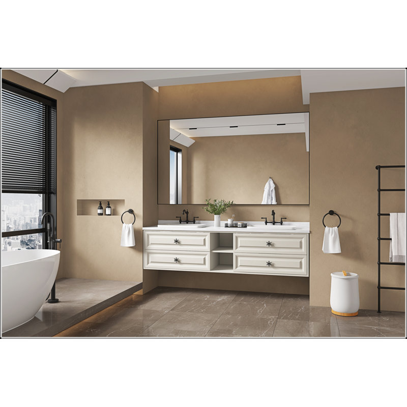 Miroir de salle de bain mural 84 po x 48 po avec cadre en aluminium et miroir mural rectangulaire, 48 po x 84 po, Noir mat