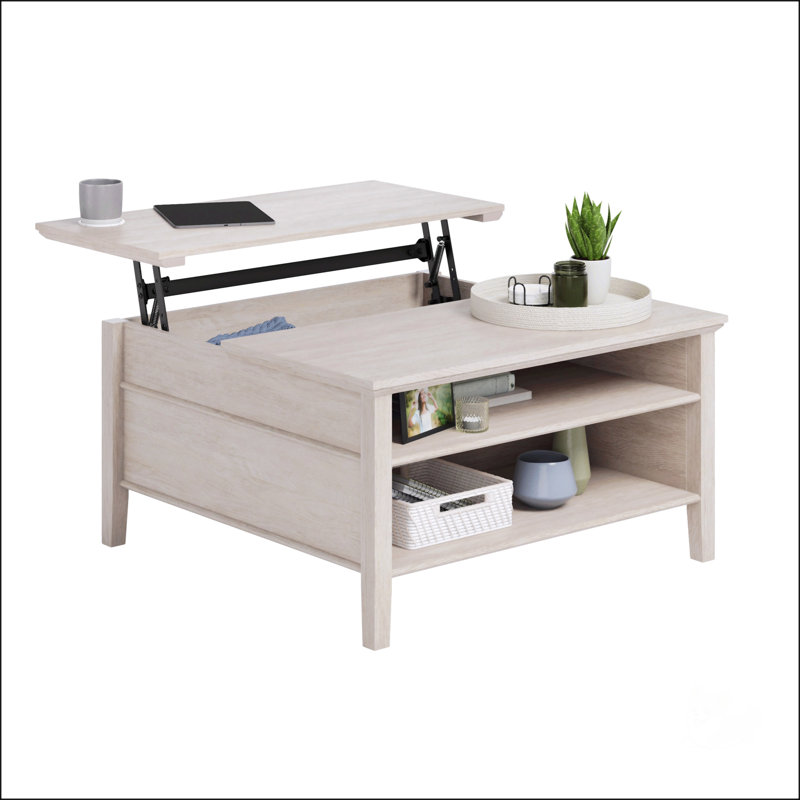 Table basse à plateau relevable avec surface spacieuse et rangement caché, parfaite pour le travail et les loisirs dans les maisons modernes