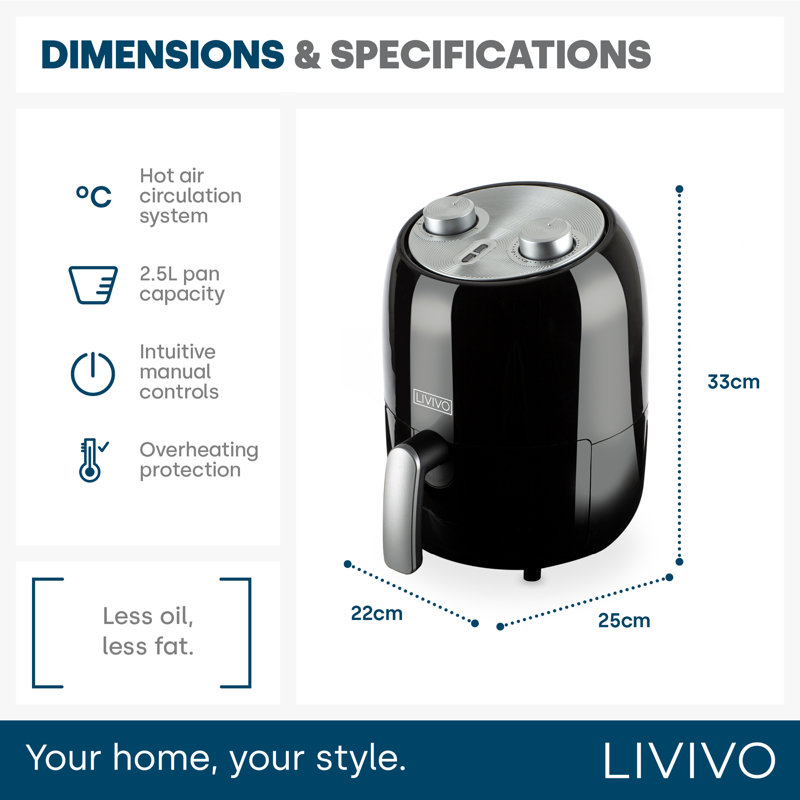 LIVIVO 2L Air Fryer Oven, Black
