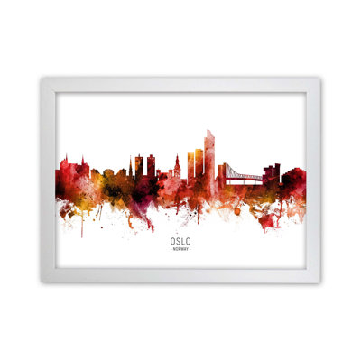 Oslo Norway Skyline Red City Name by Michael Tompsett - Print