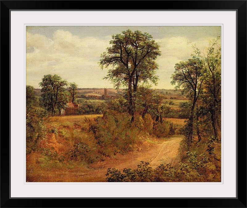 « a lane near dedham, c. 1802 » par l’impression de peintures John Constable, H 20 po x l 23 po x P 1 po, Cadre noir