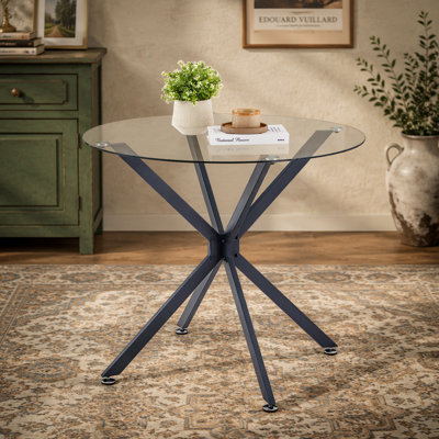 35.4-inch round tempered glass dining table, suitable for 1 to 4 people, a space-saving small kitchen table with sturdy metal legs, ideal for dining rooms and living rooms, Black