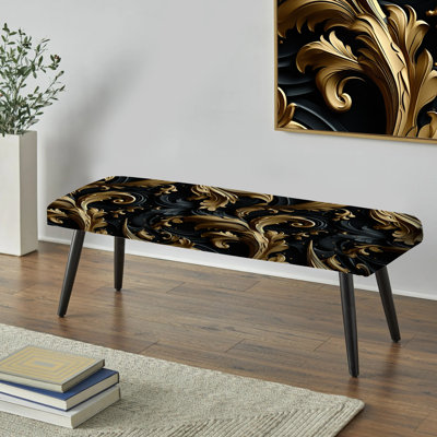 Gold and Black Luxury Damask Symphony - Banc rembourré damassé noir