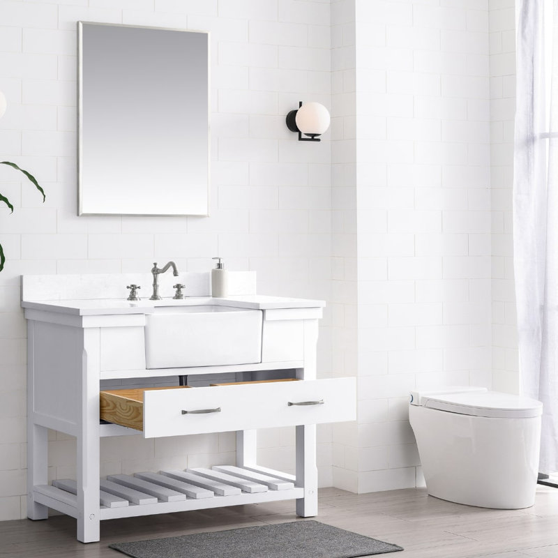 Ensemble de meuble-lavabo simple 42 po Curiel, Blanc / nickel brossé