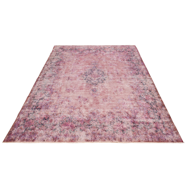 Tapis rose en laine de conception unique 9 pi 8 po x 13 pi 3 po yvann Rose