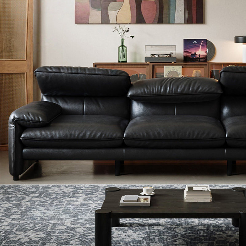 Canapé modulaire noir en cuir véritable, L 106,3 po
